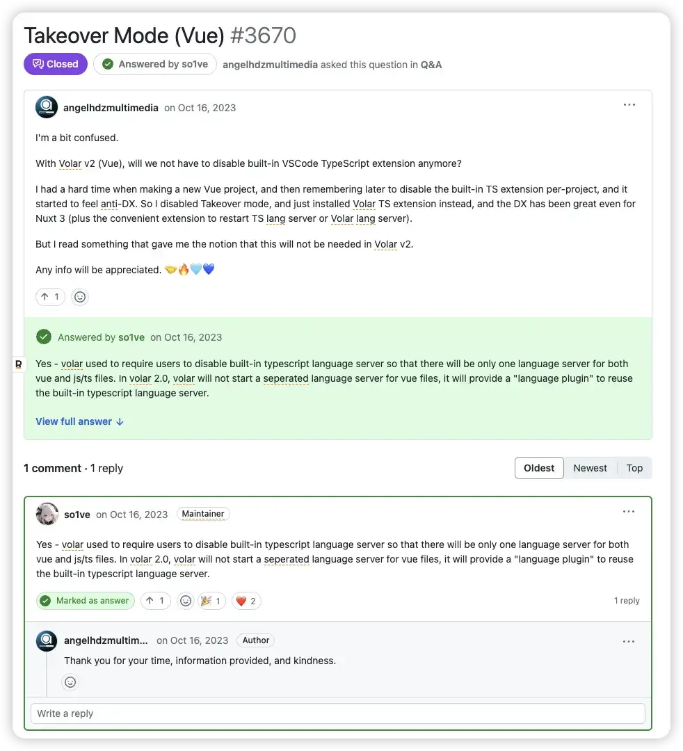 volar 2.x 已经不需要设置vscode takeover 内置 TypeScript 语言服务