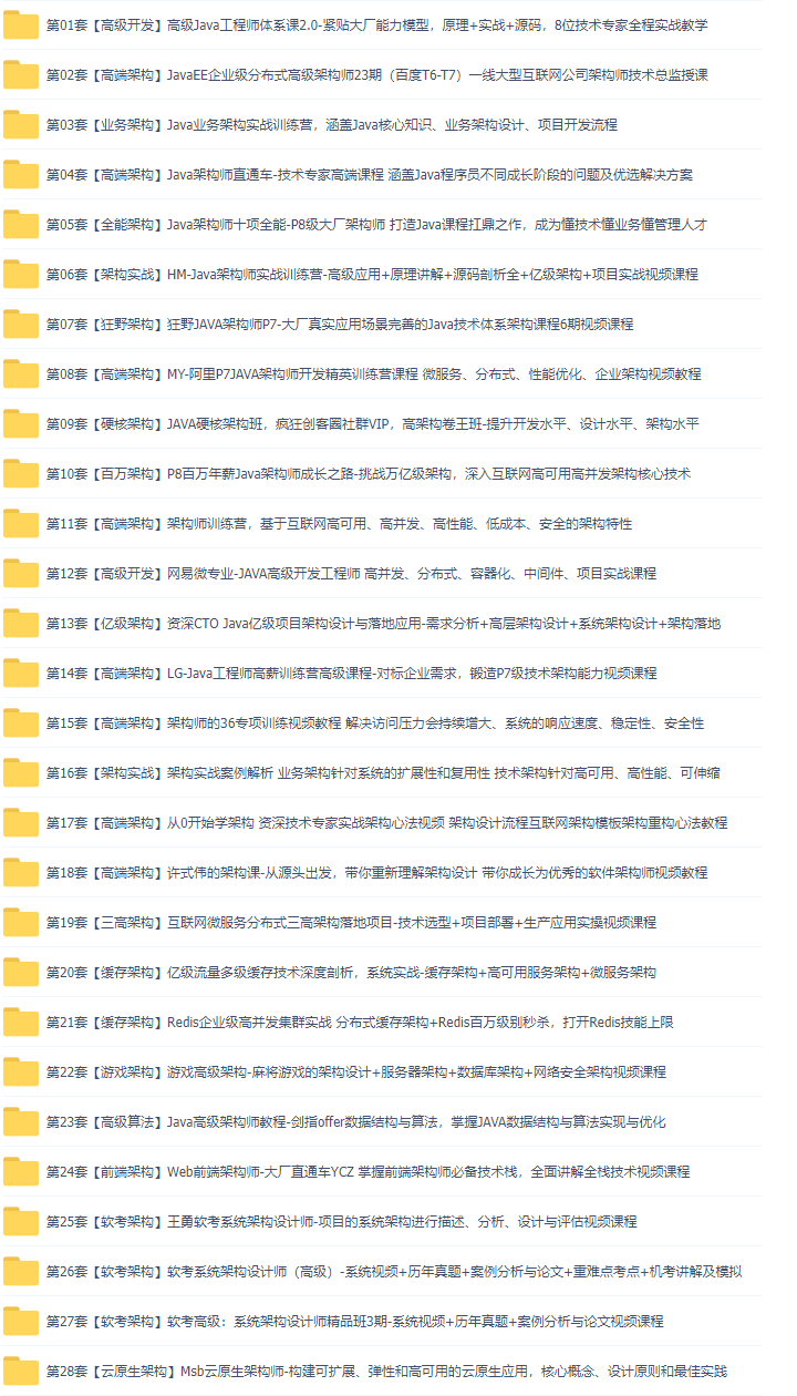 10万行代码28套JAVA高端架构P6/P7/P8架构 业务架构,架构设计,高并发