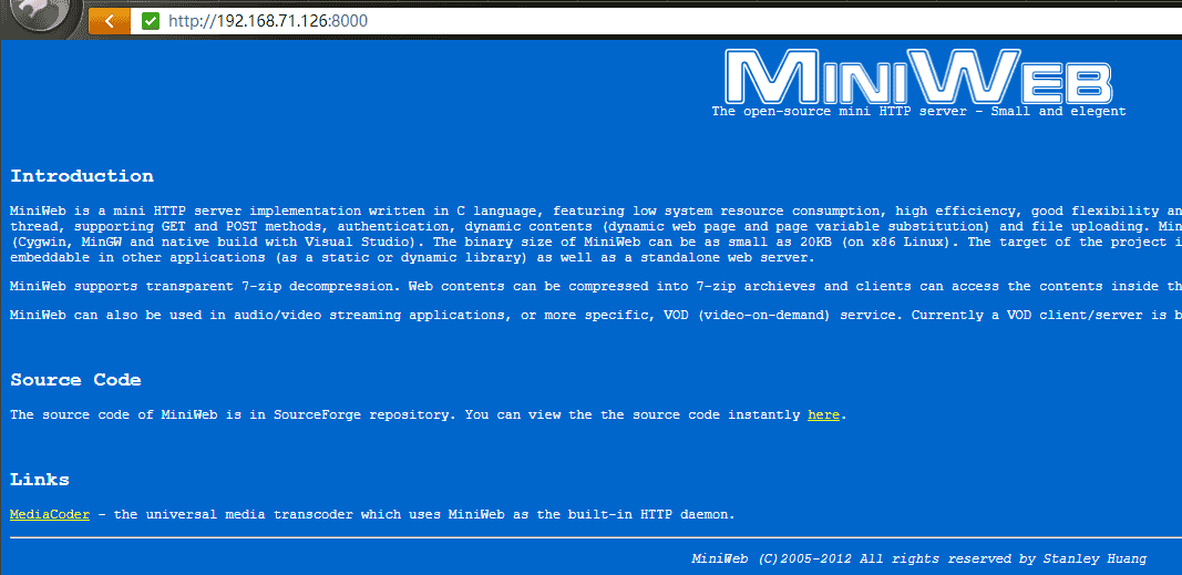 MiniWeb HTTP server开源的迷你HTTP服务器端软件