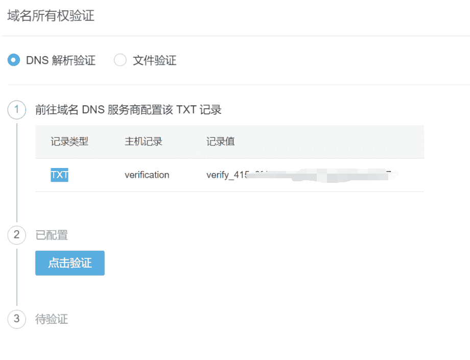 域名所有权验证 —— DNS TXT 域名验证
