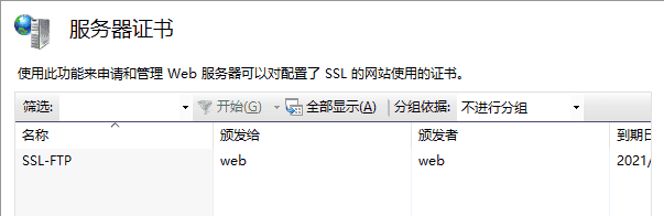 Windows Server 2019 搭建FTP站点制作服务器证书